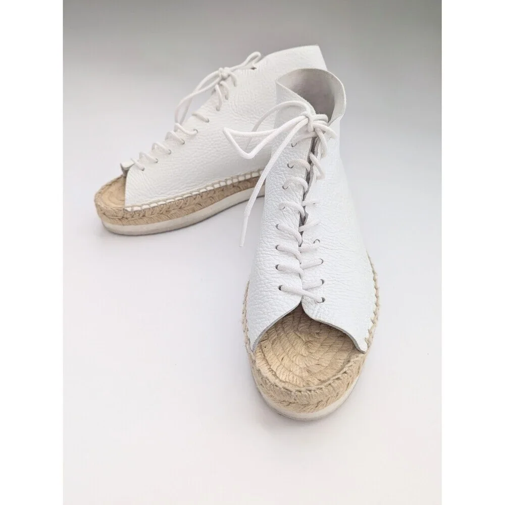 Miista Women's (Sz 36) White Leather Lace-Up Peep-Toe Espadrilles/Shoes/Sandals